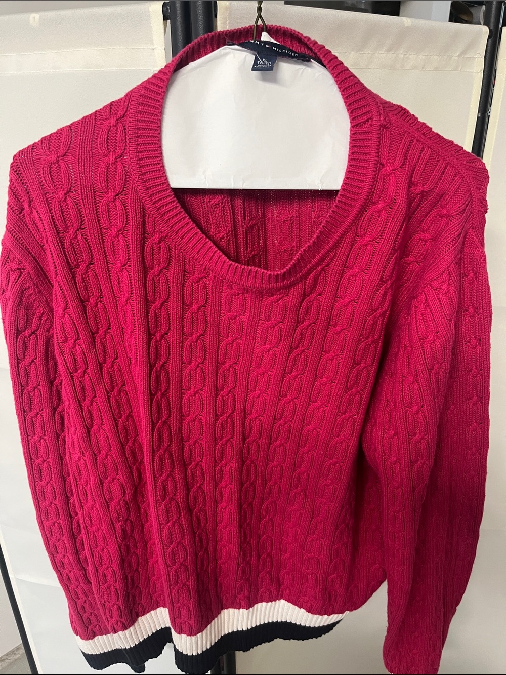 Tommy Hilfiger XL Hot Pink Cable Knit Scoop Neck Sweater